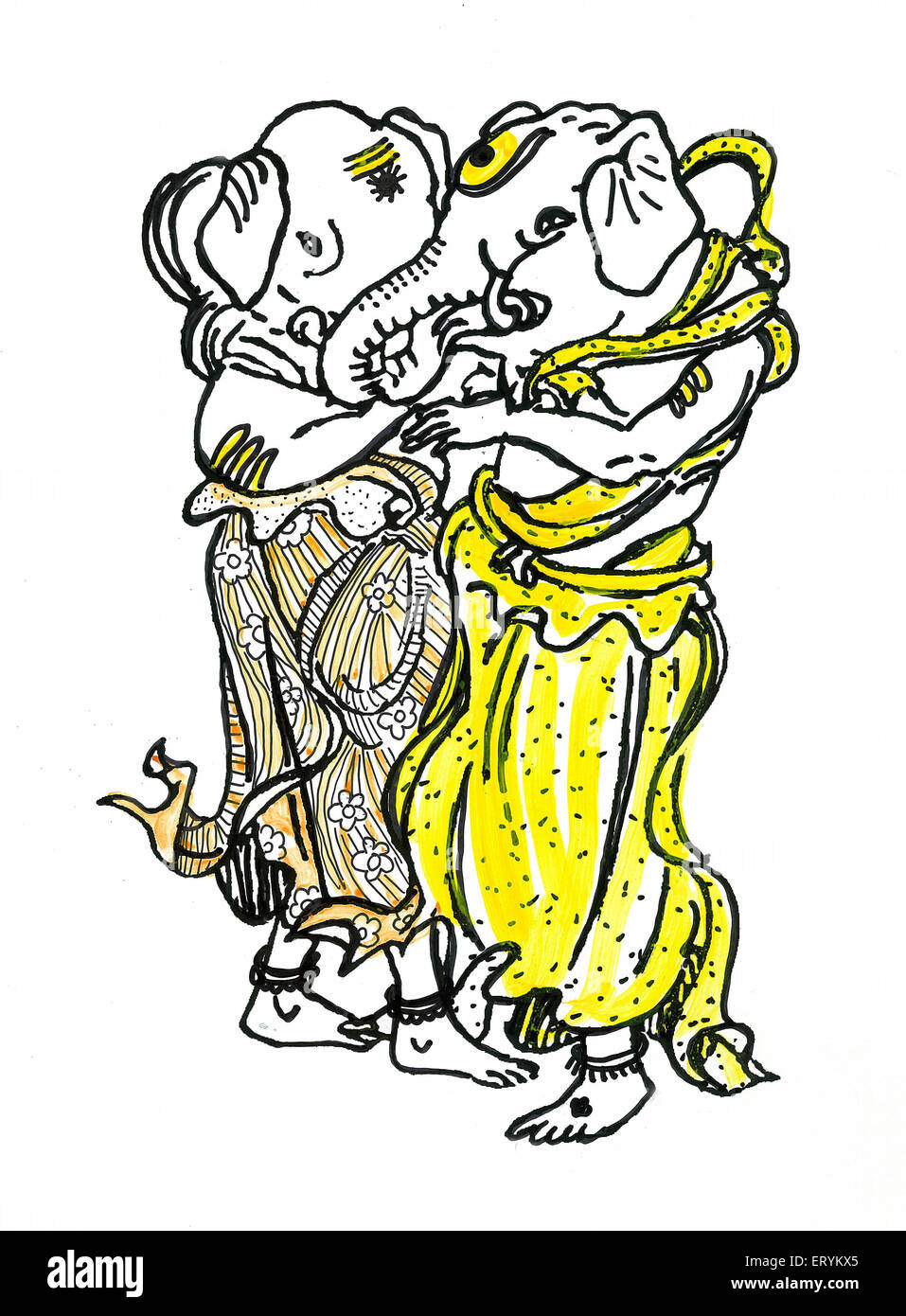 Painting of Two lord Ganesha are Hugging Stock Photo