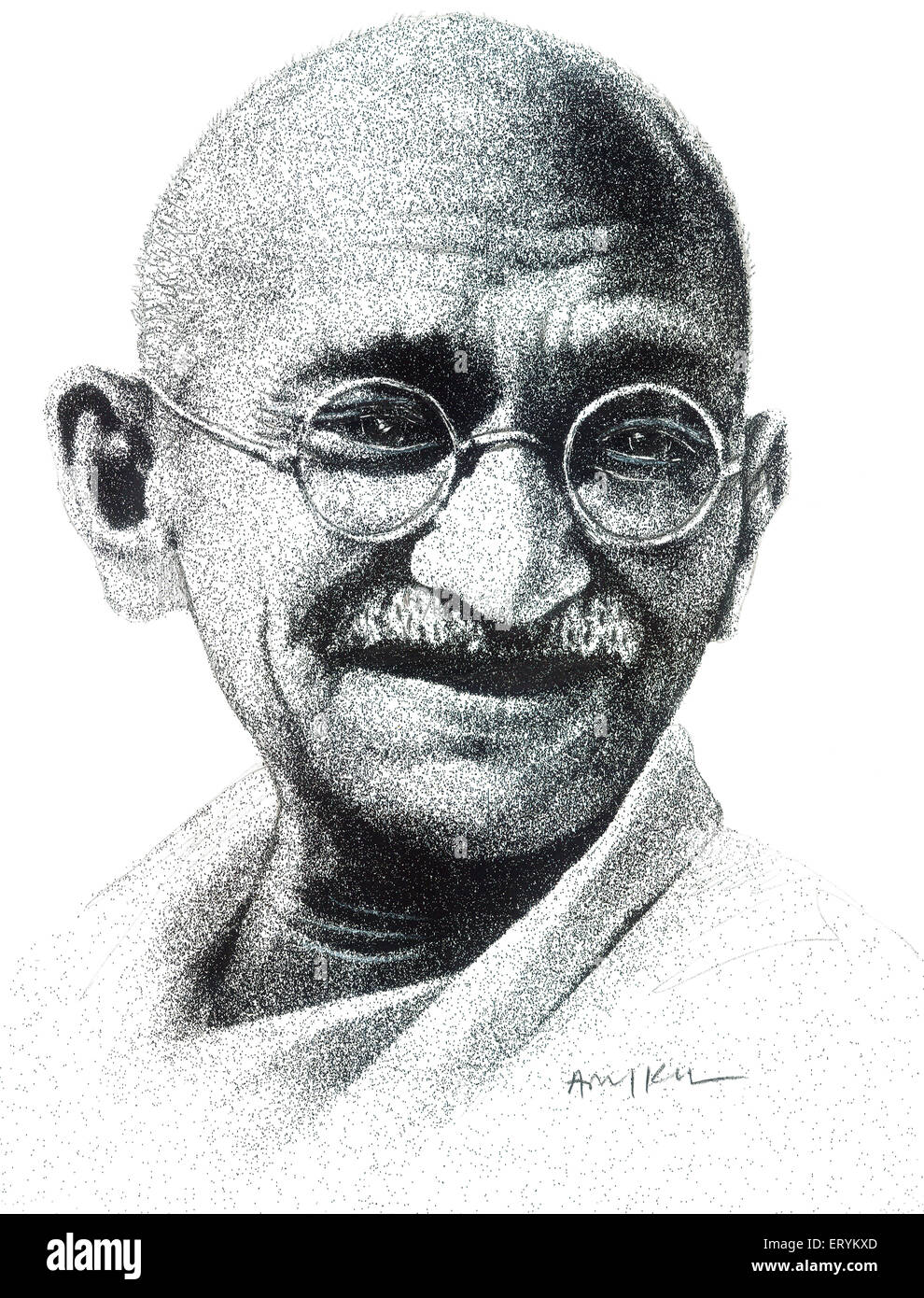 Mohandas Karamchand Gandhi Mahatma Gandhi drawing painting sketch Stock Photo