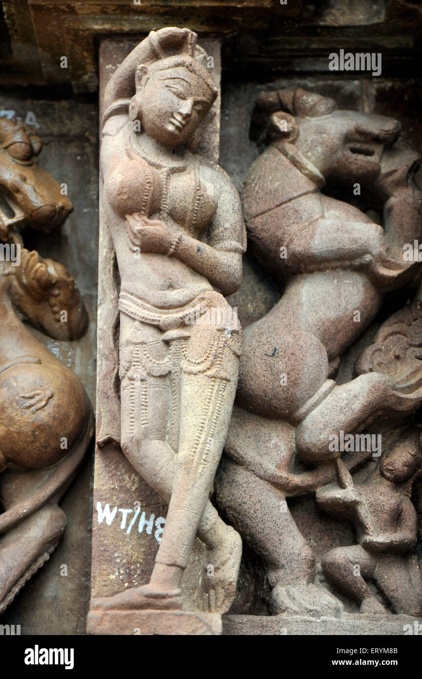 Sculptures on temple khajuraho Madhya Pradesh India Asia Stock Photo