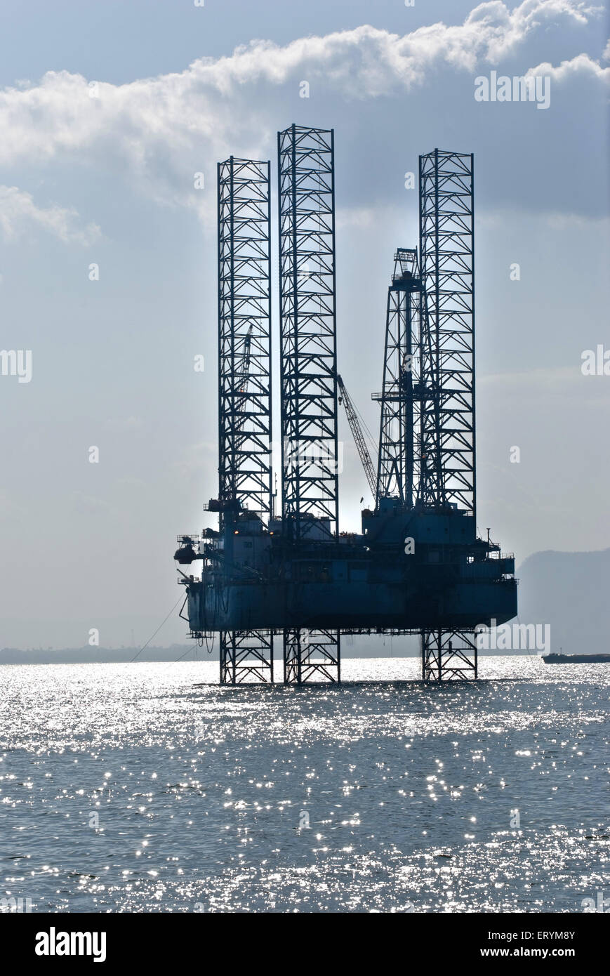 Oil rig in the sea off the coast ; Bombay , Mumbai ; Maharashtra ; India , asia Stock Photo