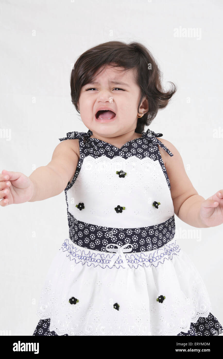 Fifteen month old baby girl crying MR#743S Stock Photo