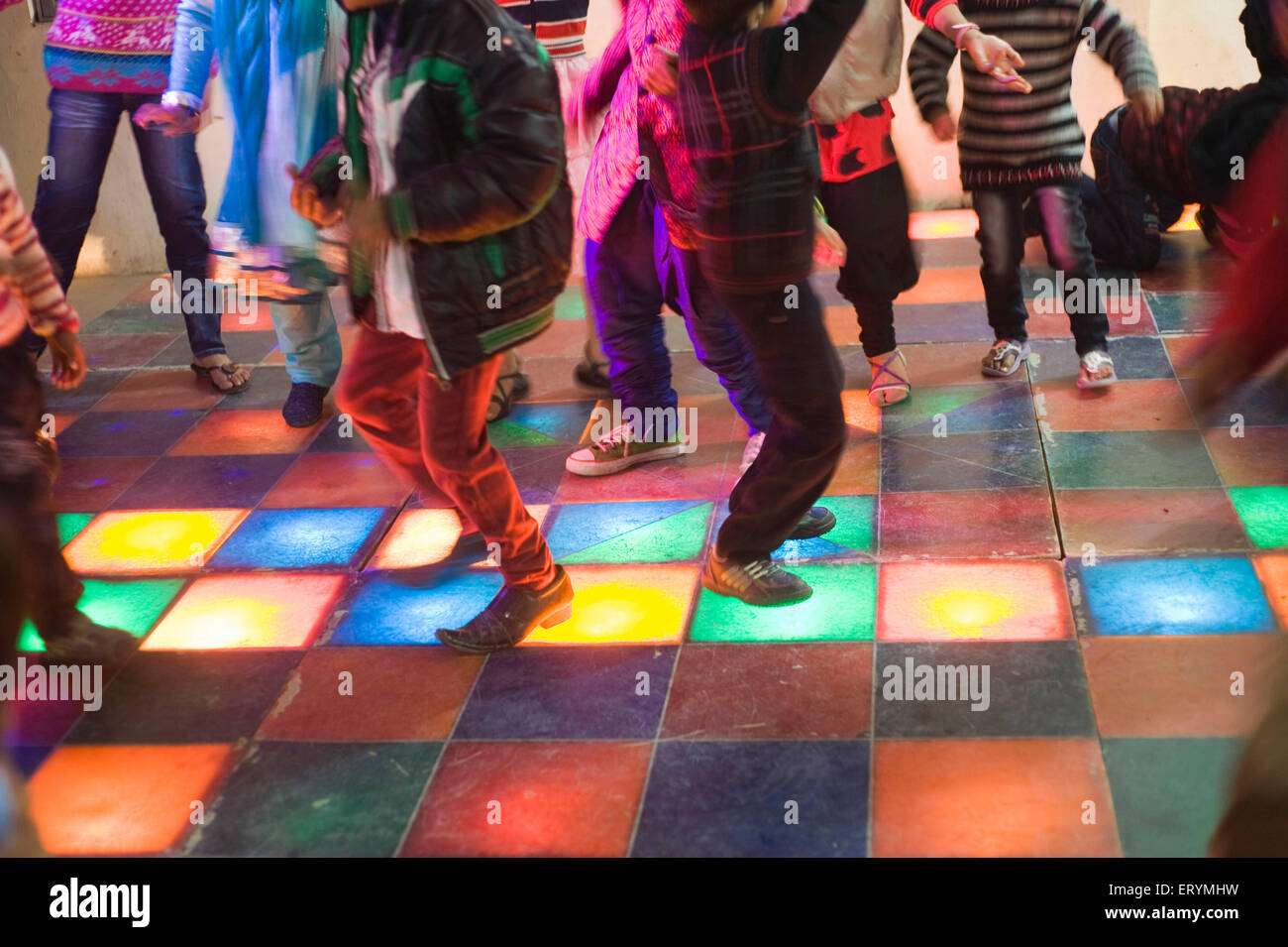 Kids on dance floor India Asia Stock Photo