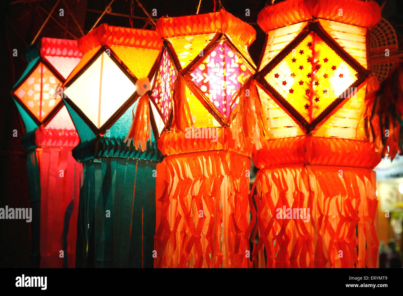 Diwali festival , Deepavali festivals , Dipawali , Divali , Akash Kandil , Aakash Kandeel , paper lanterns , India , Asia Stock Photo