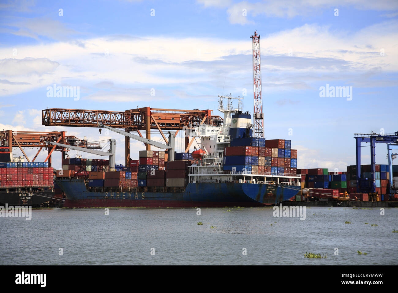 Containers loading on ship , Ernakulum , Cochin , Kochi , Kerala , India Stock Photo