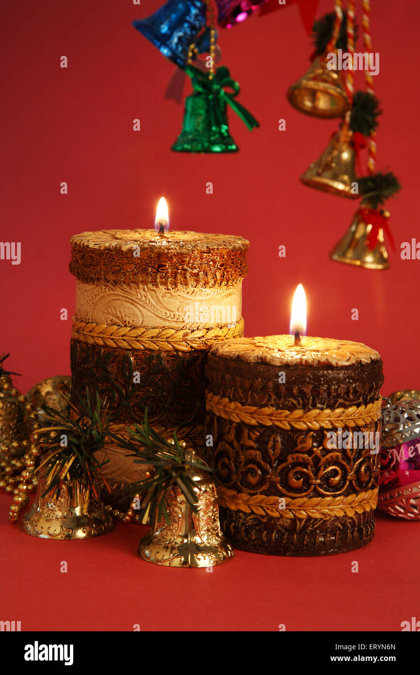 Christmas festival , Christmas decoration candles and bells , Bandra , Bombay , Mumbai , Maharashtra , India , Asia Stock Photo