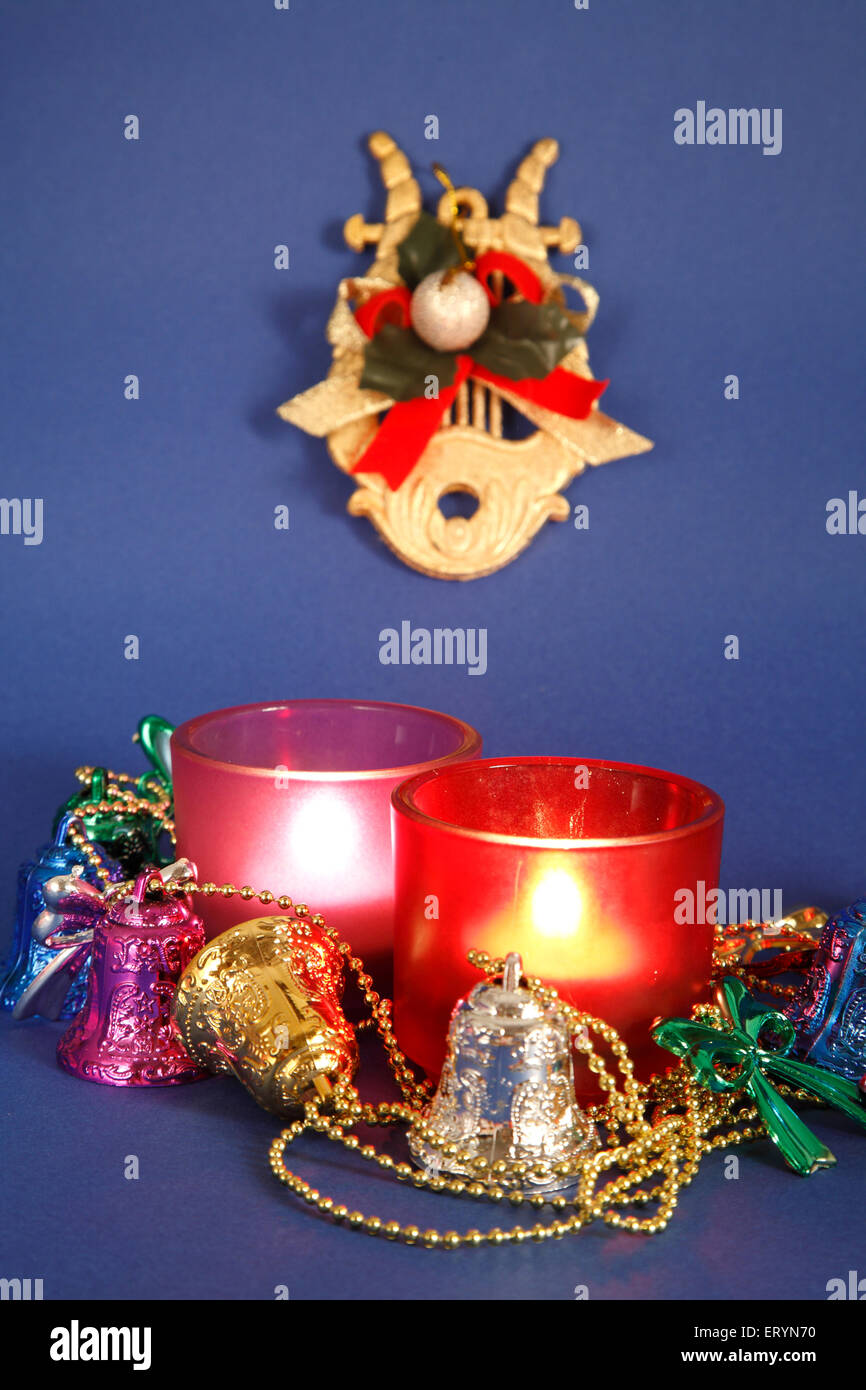 Christmas festival , decoration with candles bells ribbons , Bandra , Bombay , Mumbai , Maharashtra , India , Asia Stock Photo