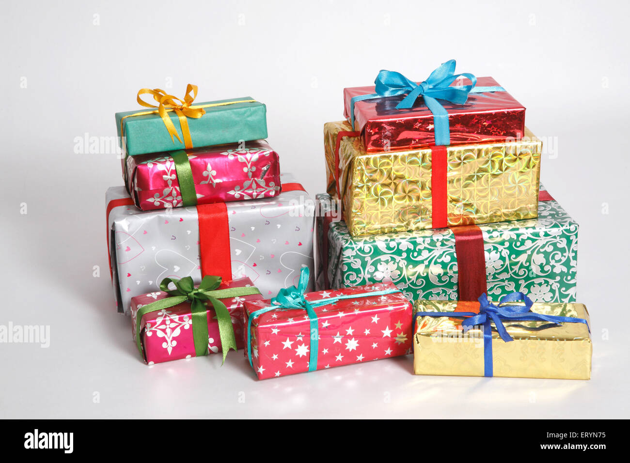 Colourful gift boxes in Christmas festival Stock Photo
