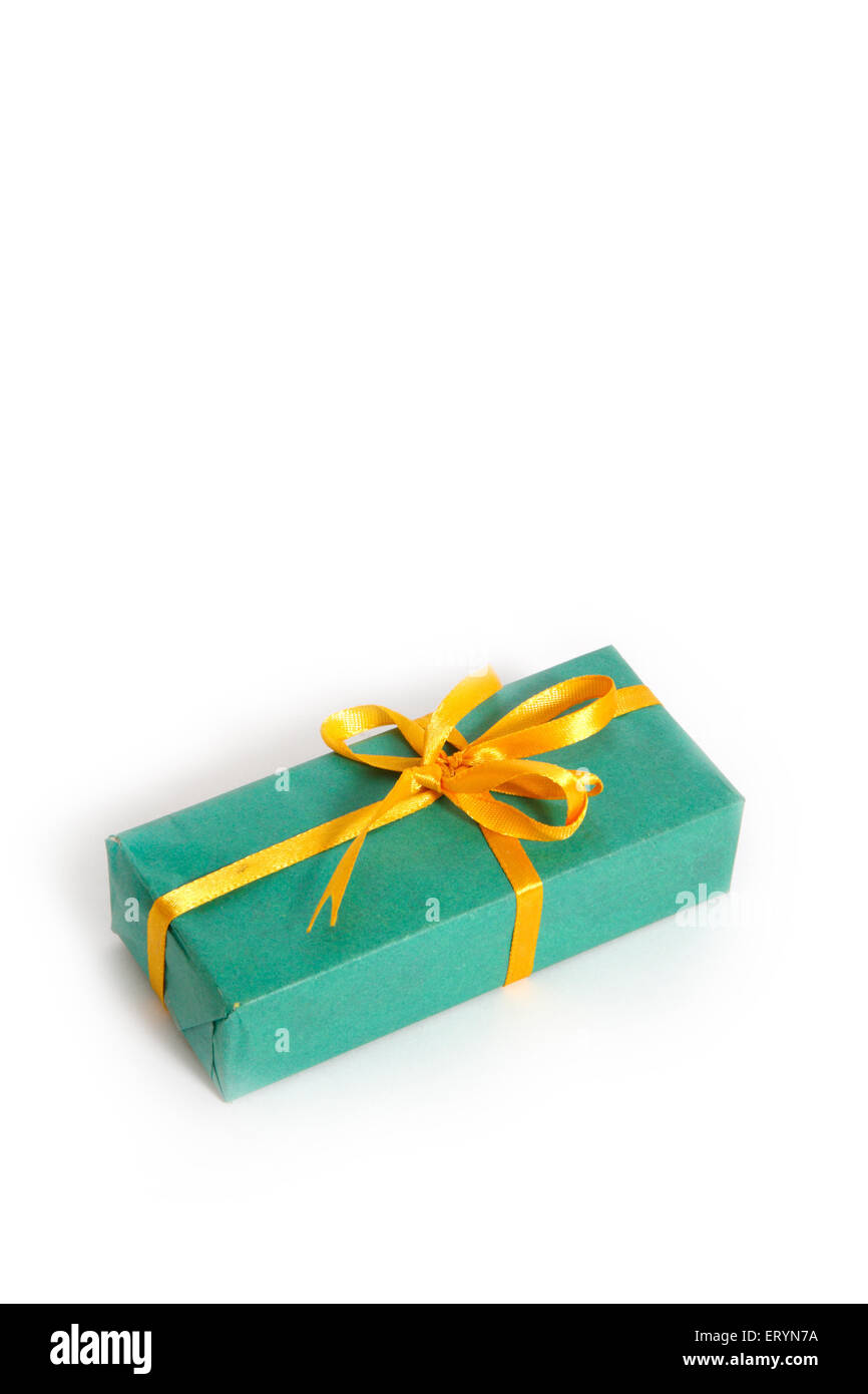 Gift box with ribbon in Christmas festival Stock Photo