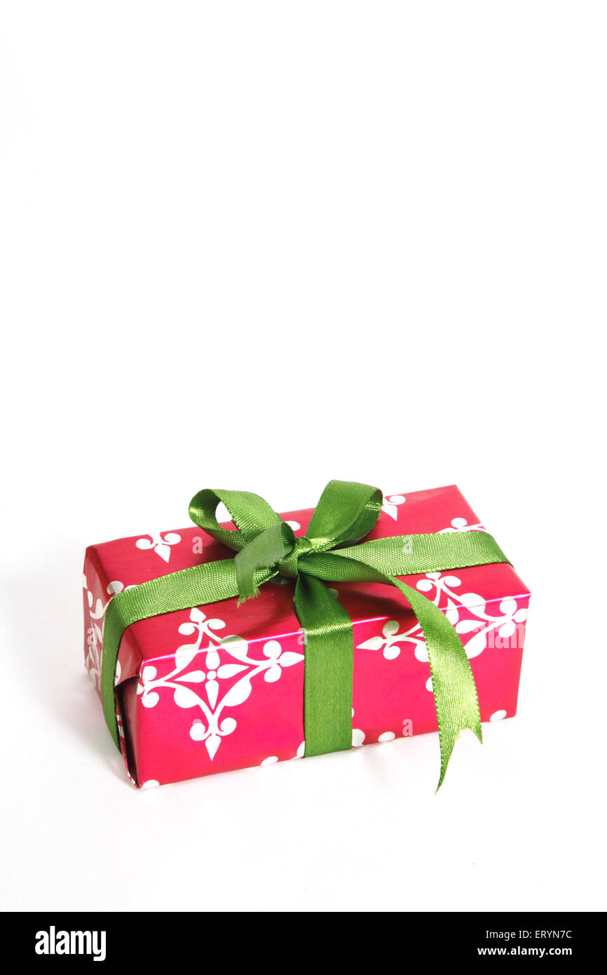 Gift box with ribbon in Christmas festival Stock Photo