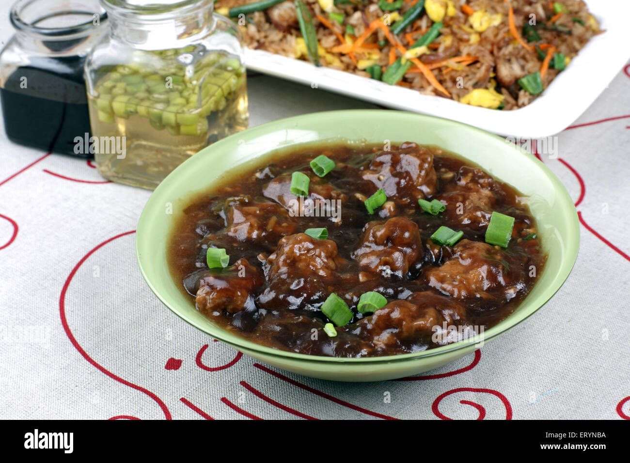 Chicken Manchurian and chicken fried rice India PR#743AH Stock Photo