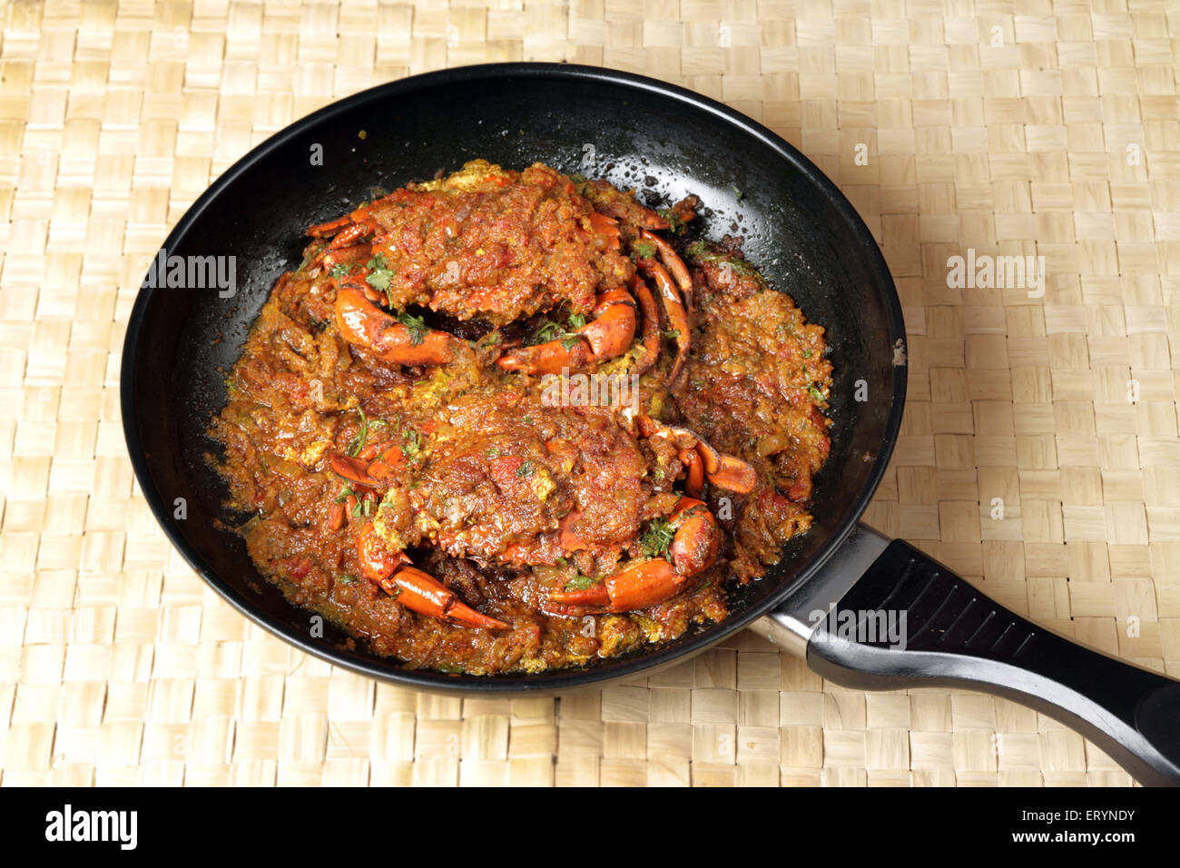Non Vegetarian Food Crab Masala in Frying Pan India Asia PR#743AH Stock Photo