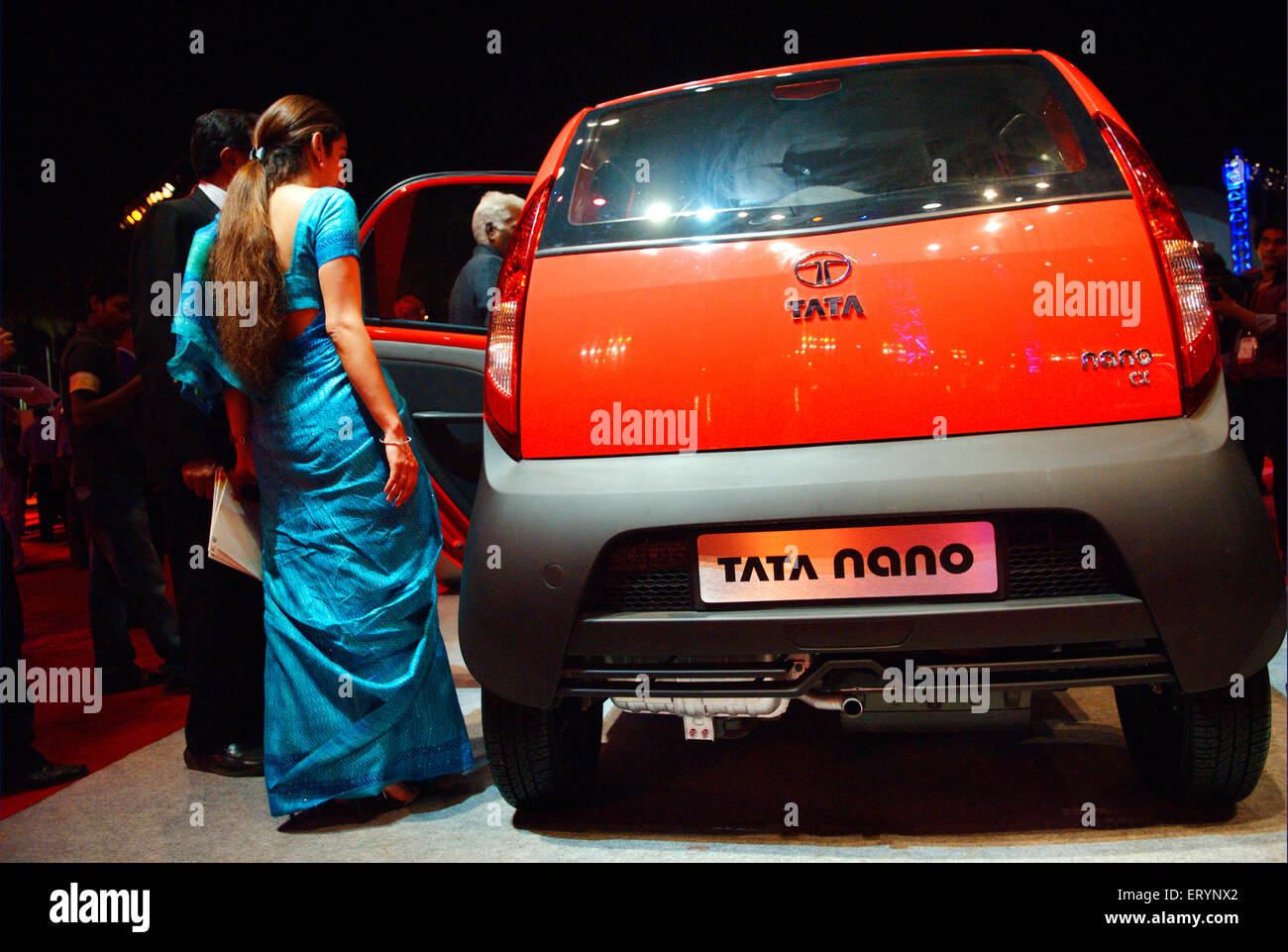 Nano car display at launch , Tata Motor , Tata Nano , smallest cheapest affordable hatchback car , Bombay , Mumbai , Maharashtra , India , Asia Stock Photo