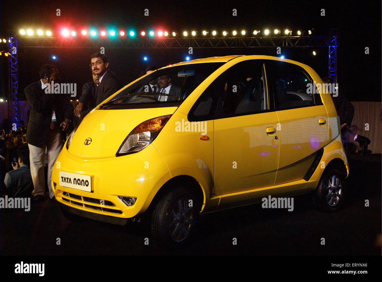 Nano car display at launch , Tata Motor , Tata Nano , smallest cheapest affordable hatchback car , Bombay , Mumbai , Maharashtra , India , Asia Stock Photo