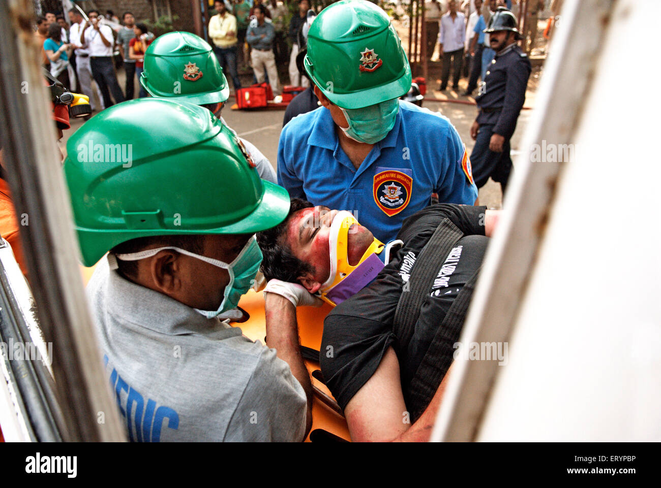 Emergency rescue demonstration , Bombay , Mumbai , Maharashtra , India , Asia Stock Photo