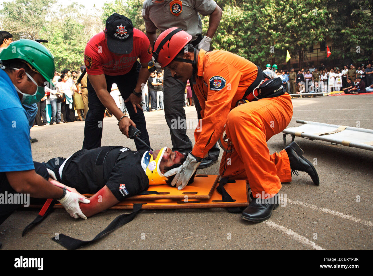 Emergency rescue demonstration , Bombay , Mumbai , Maharashtra , India , Asia Stock Photo