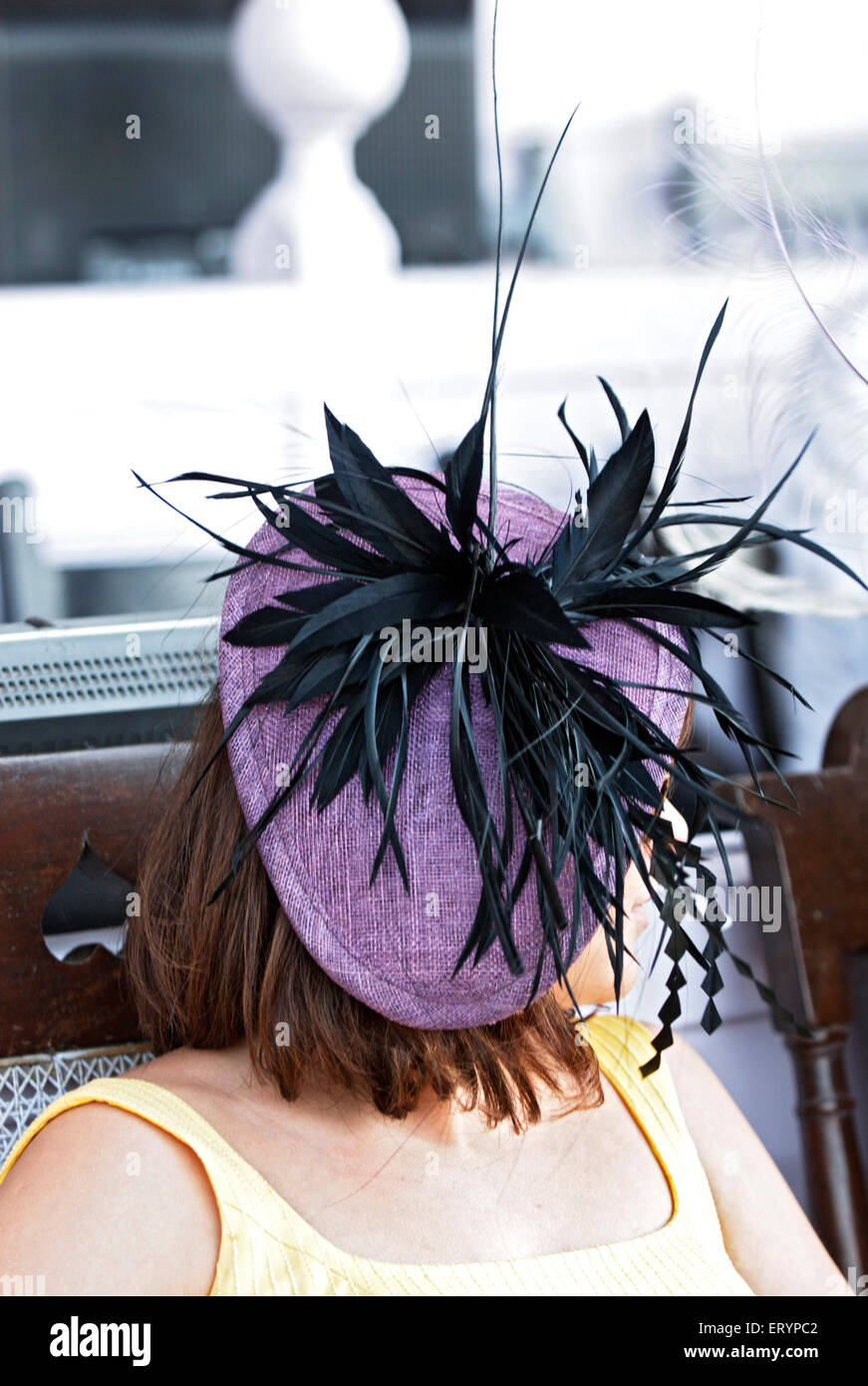 Fancy elegant stylish hat , Poonawalla Breeders Million race , Mahalaxmi Race Course , Bombay , Mumbai , Maharashtra , India , Indian Derby , Asia Stock Photo