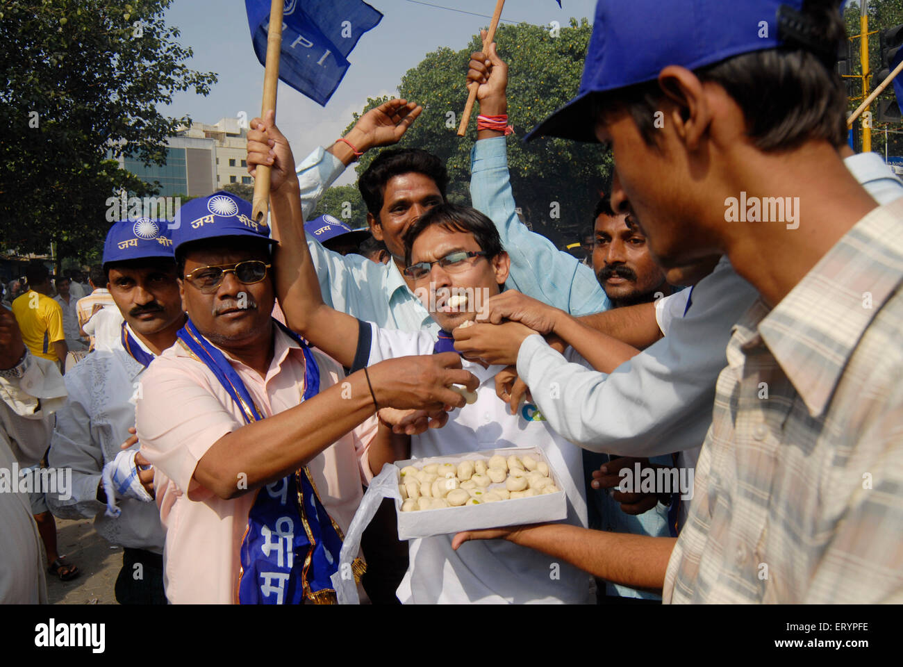 Dalit community in Chembur celebrate verdict in massacre of Dalit family on 24th September 2008  ; Bombay Stock Photo