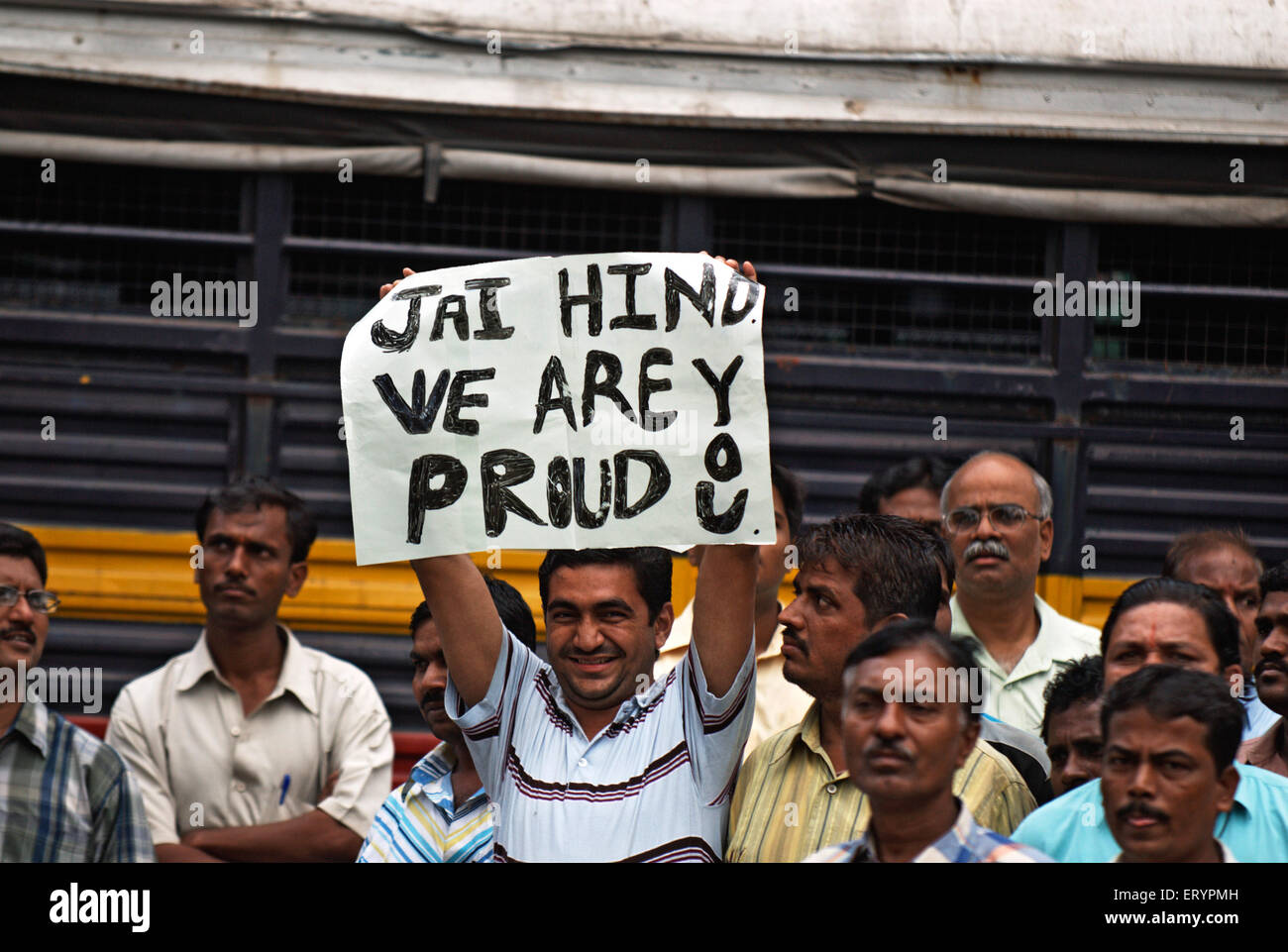 People showing solidarity to security forces after terrorist attack by deccan mujahedeen ; Bombay Mumbai Stock Photo