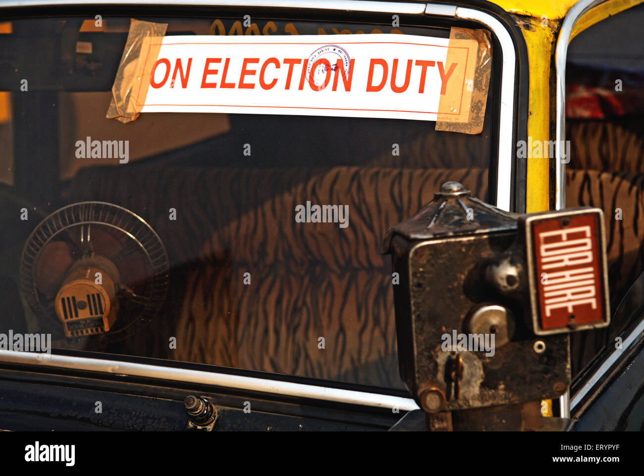 Indian elections , taxi for hire on election duty , Bombay , Mumbai , Maharashtra , India , Asia Stock Photo