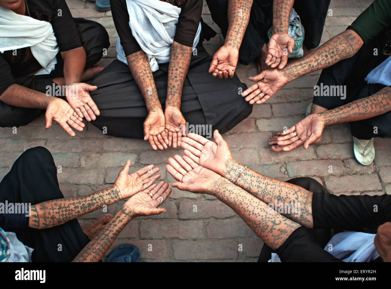 Hands arms with tattoo , Mathura ; Uttar Pradesh ; India , Asia Stock Photo
