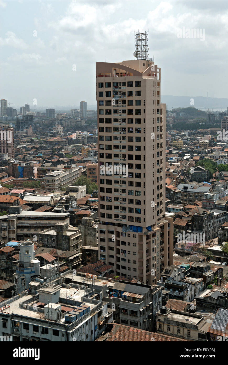Old and new buildings on Girgaum skyline ; Bombay Mumbai ; Maharashtra ; India 29 May 2009 Stock Photo