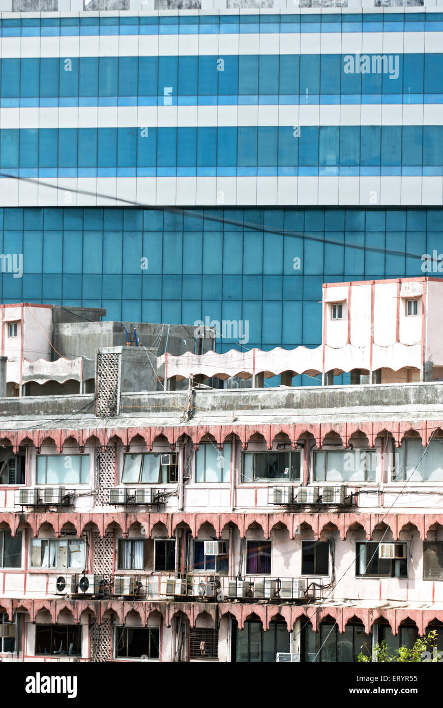 Old and new buildings , Girgaum ; Bombay , Mumbai ; Maharashtra ; India , asia Stock Photo