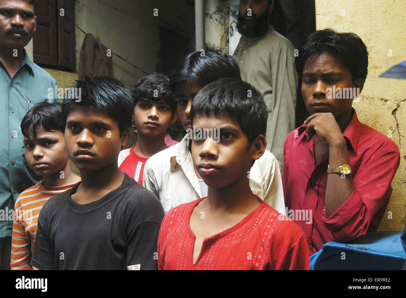 Child workers rescued by NGO , Non Government Organization, Govandi, Bombay, Mumbai, Maharashtra, India, Asia, Indian child labour Stock Photo