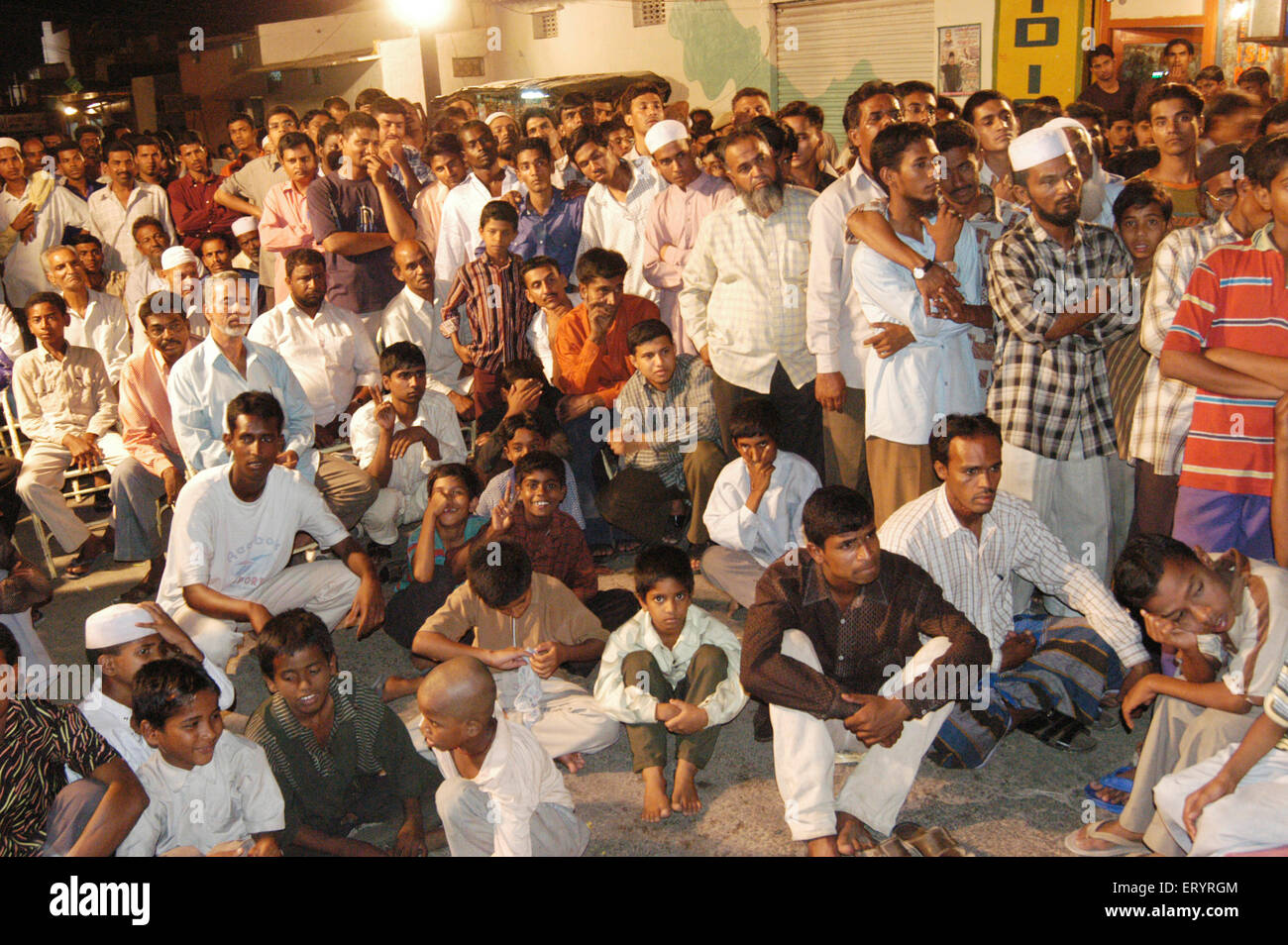 People listening to politician speech for election campaign , Andhra Pradesh , India , Asia Stock Photo