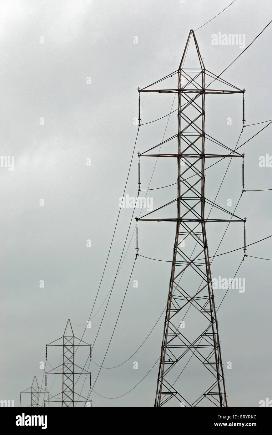 Transmission tower , power tower , High voltage power line electric towers ; Bombay , Mumbai ; Maharashtra ; India , asia Stock Photo