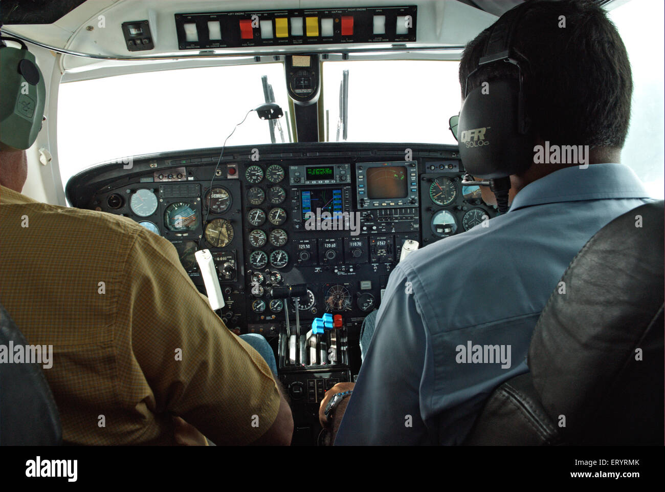 Piper aircraft cockpit control panels , India , Asia Stock Photo