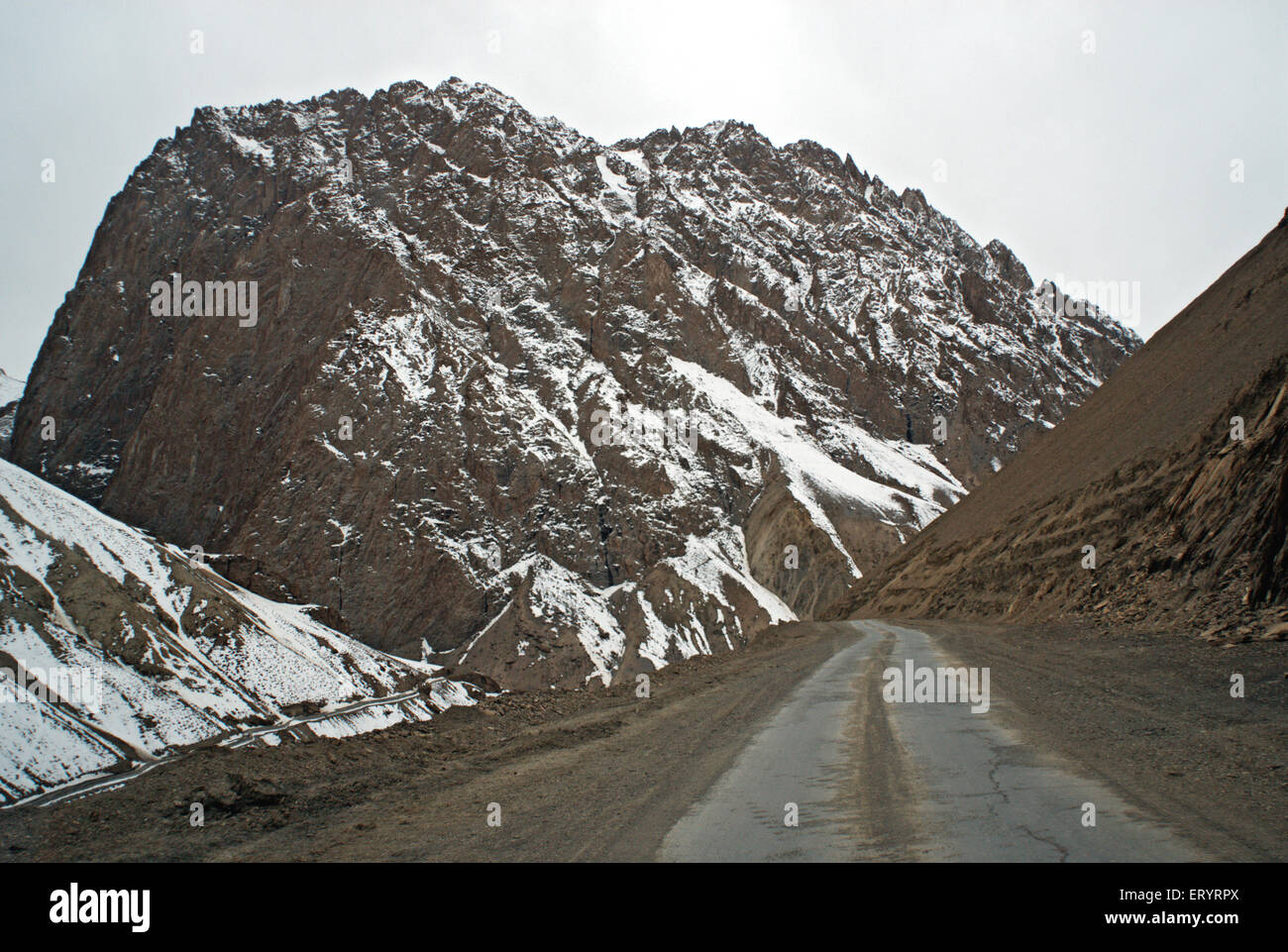 Narrow leh kargil road with Himalayan mountain , Leh , Ladakh , Jammu and Kashmir , India , Asia Stock Photo