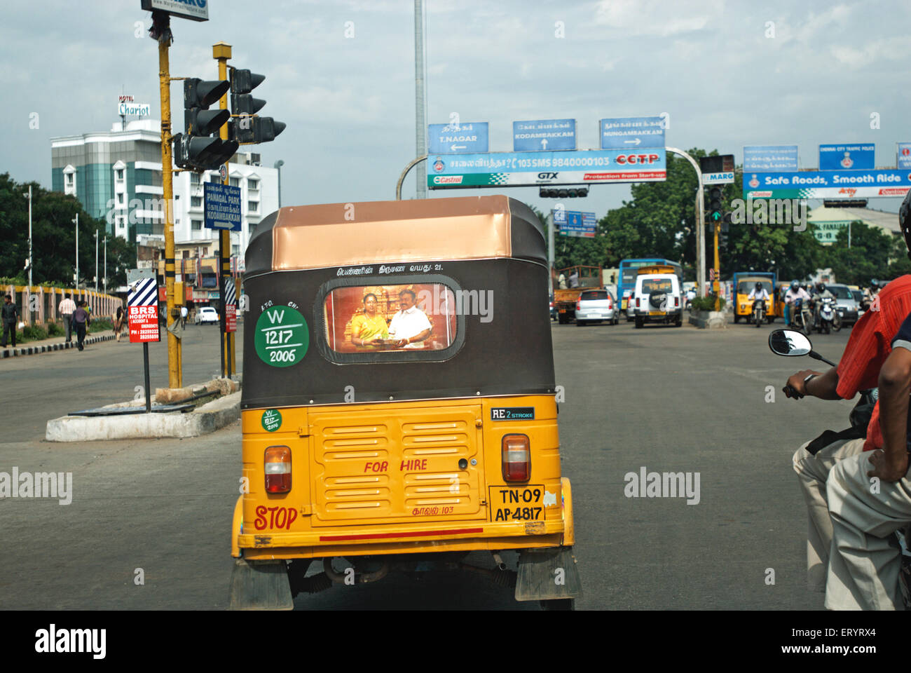 Auto rickshaw , auto, auto rickshaw taxi, baby taxi, pigeon, bajaj, chand gari, lapa, tuk tuk, 3wheel , tukxi , Madras , Chennai ; Tamil Nadu , India Stock Photo