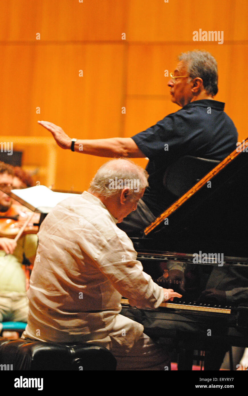 Zubin Mehta , Indian conductor and pianist Daniel Barenboim , NCPA , Jamshed Bhabha Theatre , Bombay , Mumbai , Maharashtra , India , Asia Stock Photo