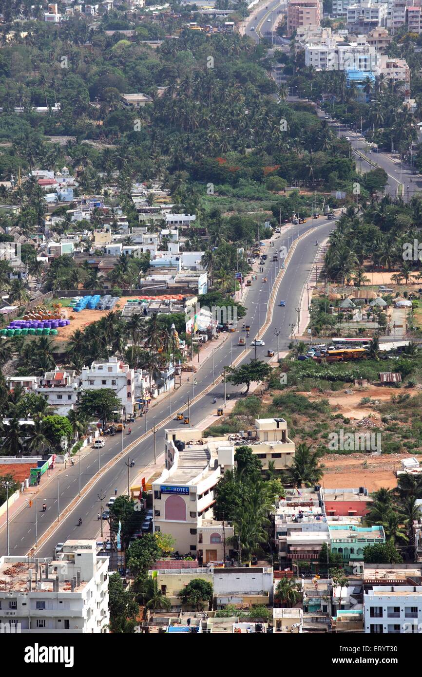 Aerial view of city road , Visakhapatnam , Vishakhapatnam ; Vizag , Visakha , Waltair , Andhra Pradesh ; India , asia Stock Photo