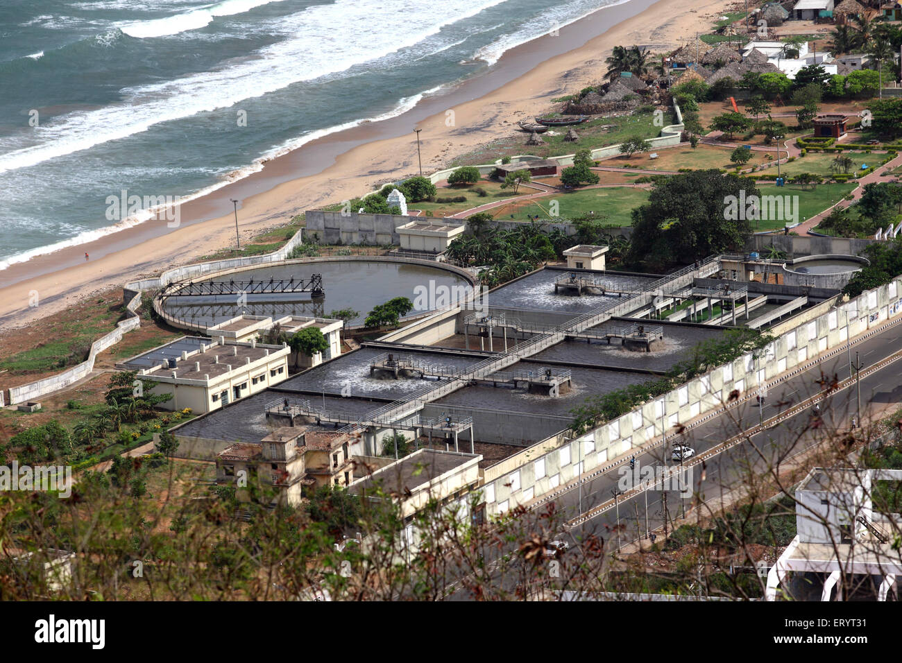 Aerial of sewage water treatment plant , Visakhapatnam , Vishakhapatnam ; Vizag , Visakha , Andhra Pradesh ; India , asia Stock Photo
