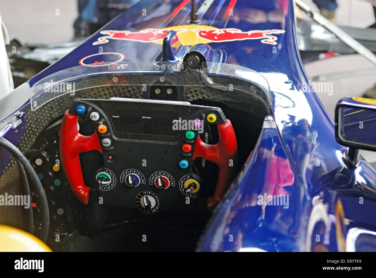 Steering wheel of formula racing car , Bombay , Mumbai , Maharashtra , India , Asia Stock Photo