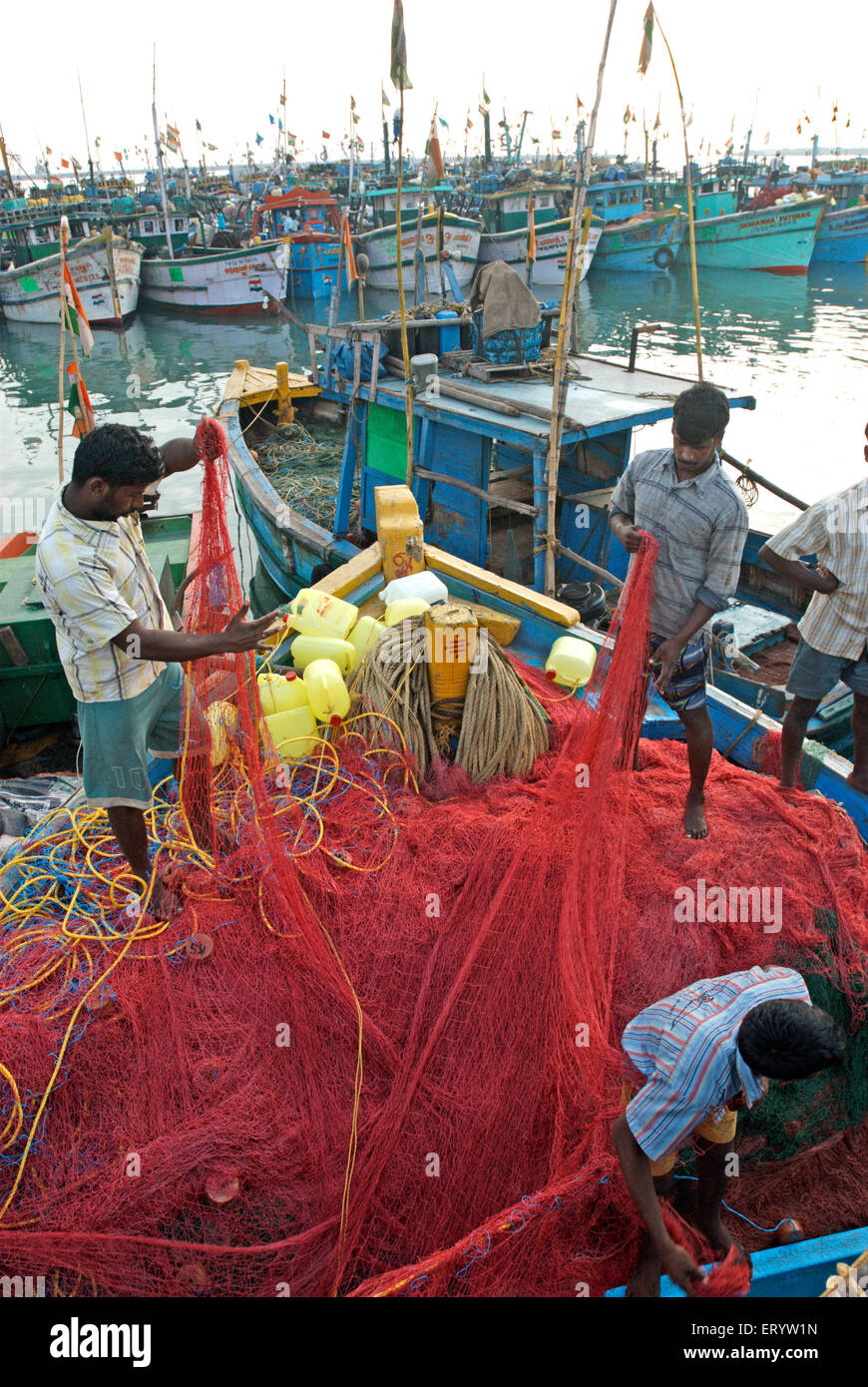 Fishing boats at Royapuram Madras  ; Chennai  ;  Tamil Nadu  ; India NOMR Stock Photo