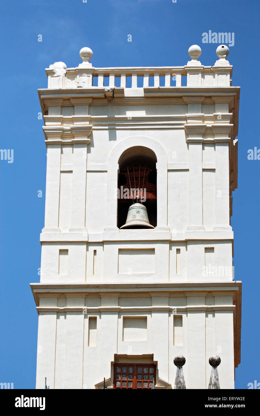 Huge bell Se cathedral church Old Goa  ; Velha Goa  ; India Stock Photo
