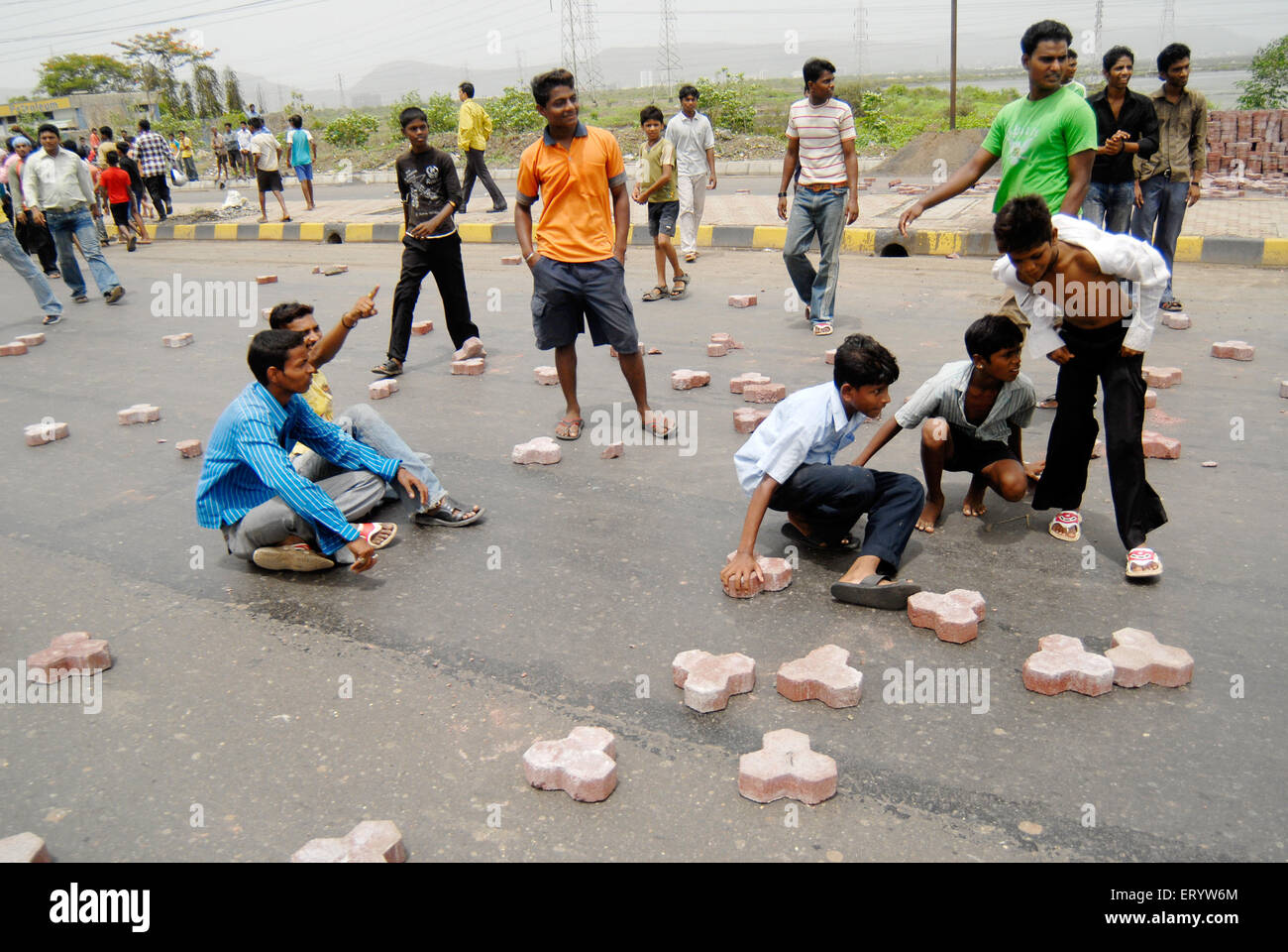 Sikhs blocking highway protesting for dera saccha sauda at ; Mulund ; Bombay ; Mumbai  ; Maharashtra  ; India NOMR Stock Photo
