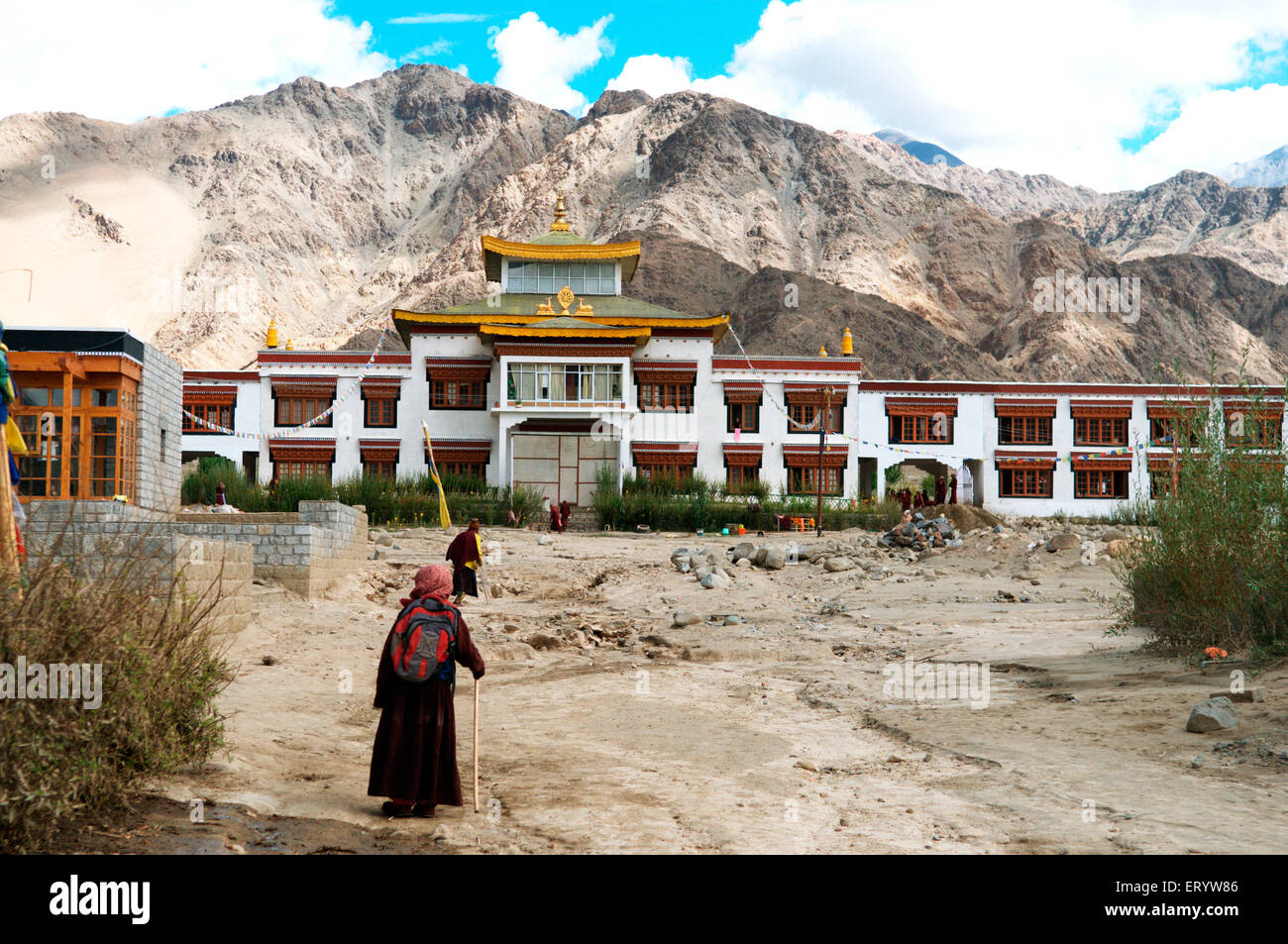 Shey palace behind druk padma karpo institute ; Leh ; Ladakh ; Jammu and Kashmir ; India Stock Photo
