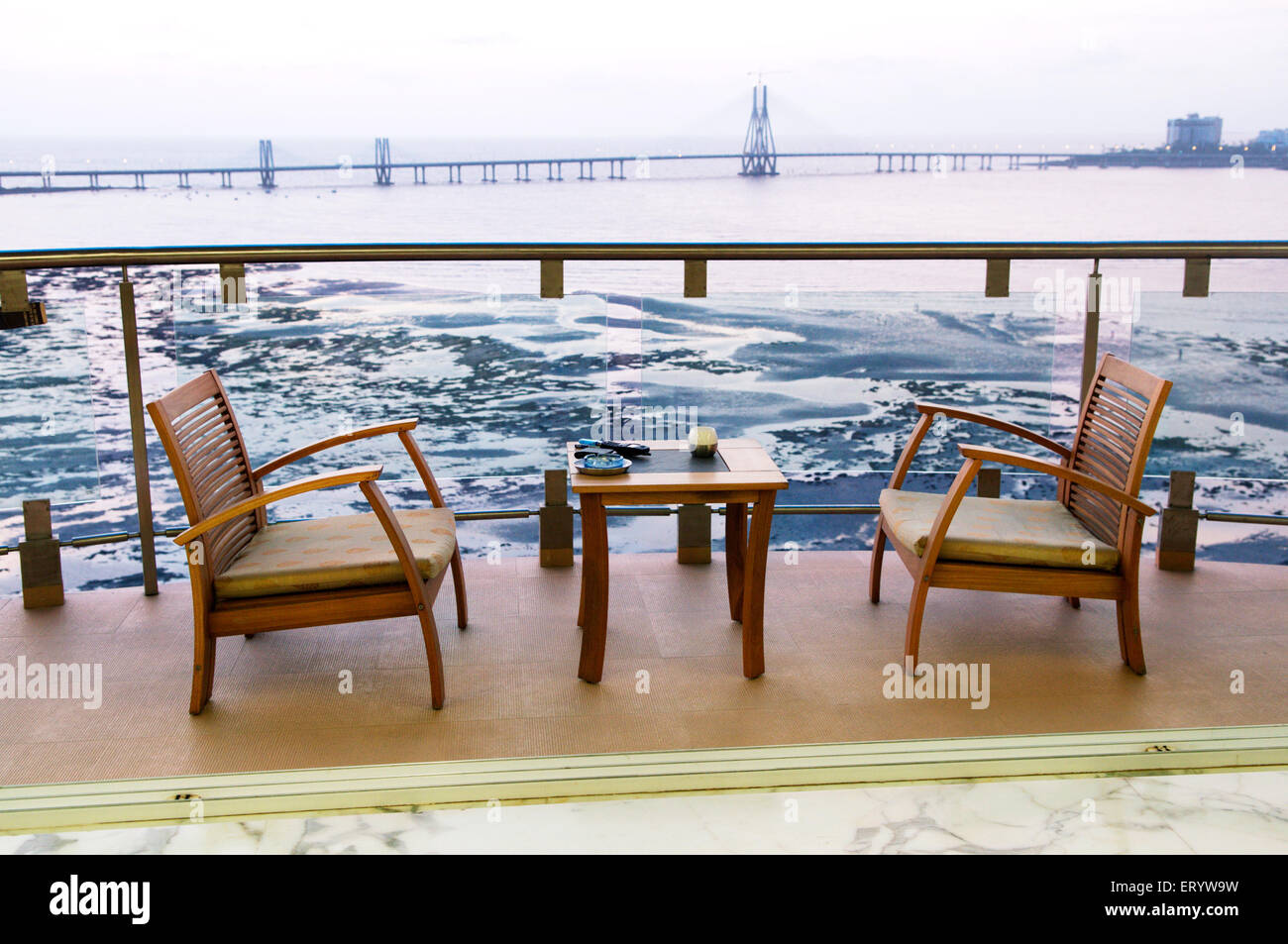View of bandra worli rajiv gandhi sea link from balcony ; Bombay Mumbai ; Maharashtra ; India Stock Photo