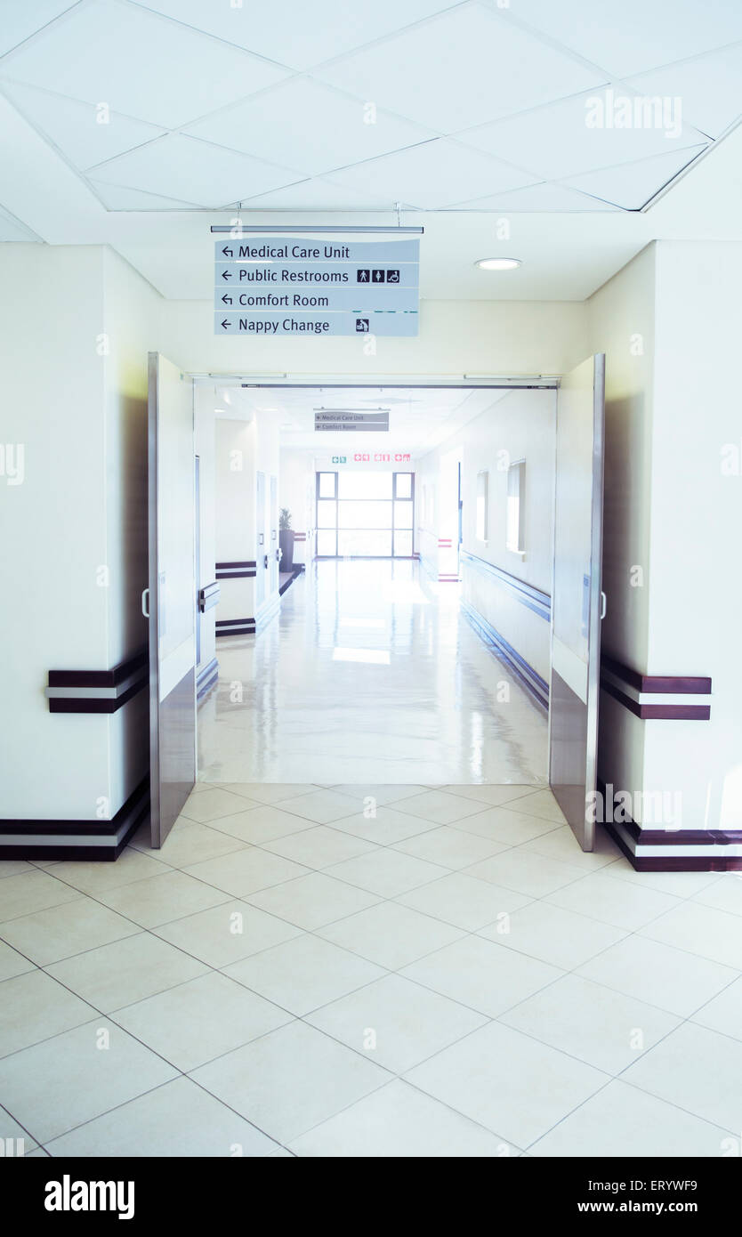 Empty hospital corridor Stock Photo