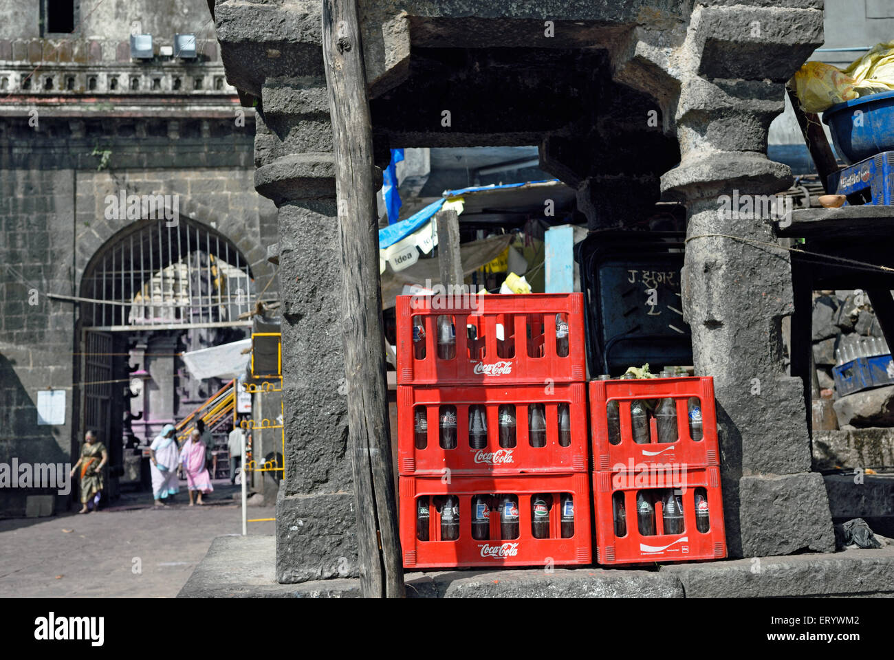 Soft drink trays at jyotiba temple  ; Kolhapur  ; Maharashtra  ; India Stock Photo