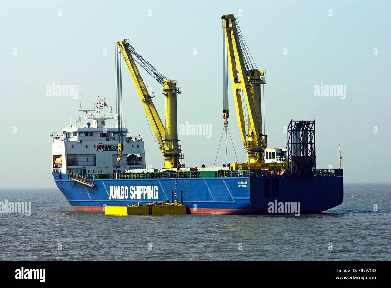 Jumbo Shipping cranes on ship , Bombay , Mumbai , Maharashtra , India , Asia Stock Photo