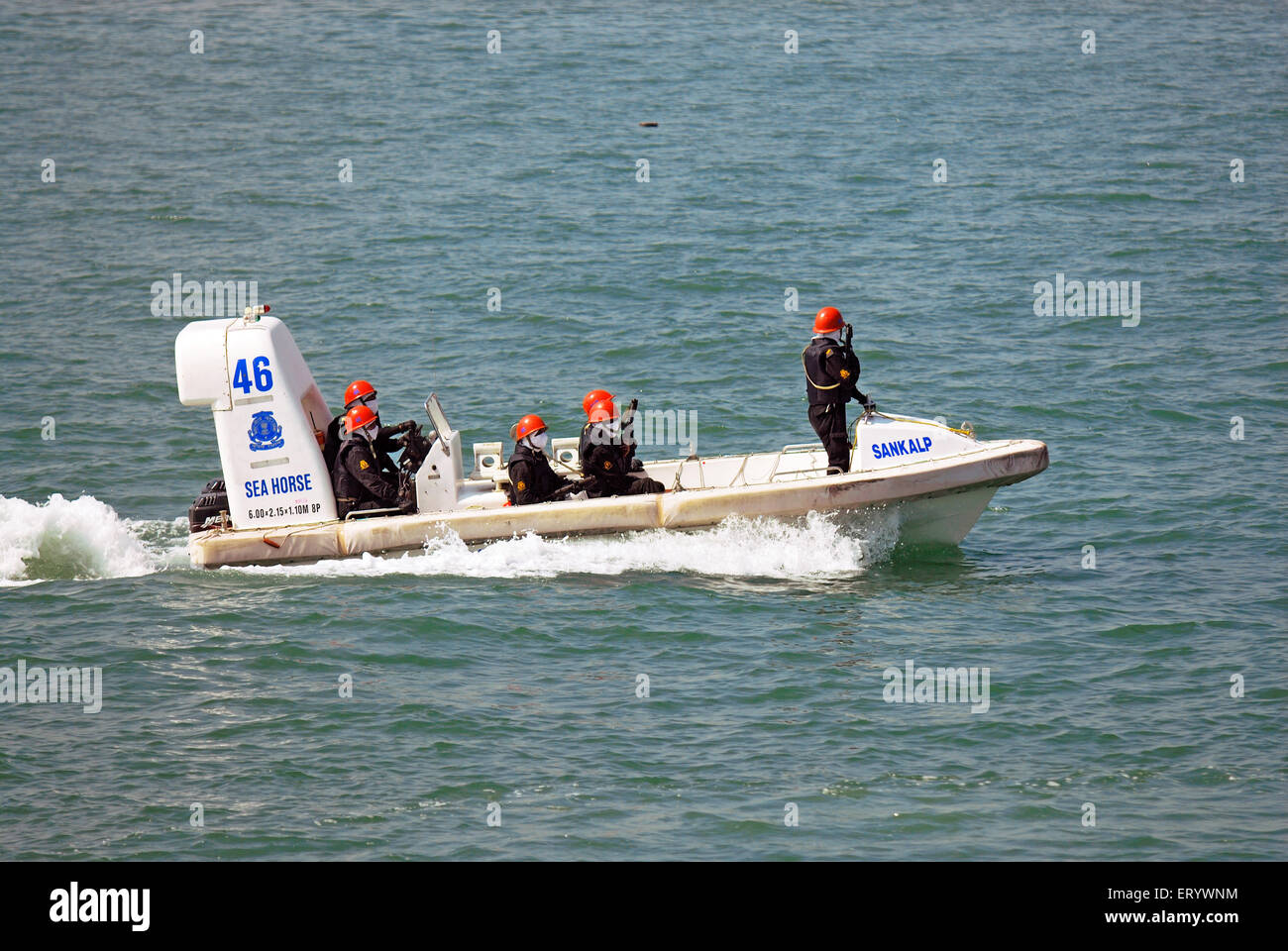 Navy coast guard sea horse speedboat rescue , Bombay , Mumbai , Maharashtra , India , Asia Stock Photo