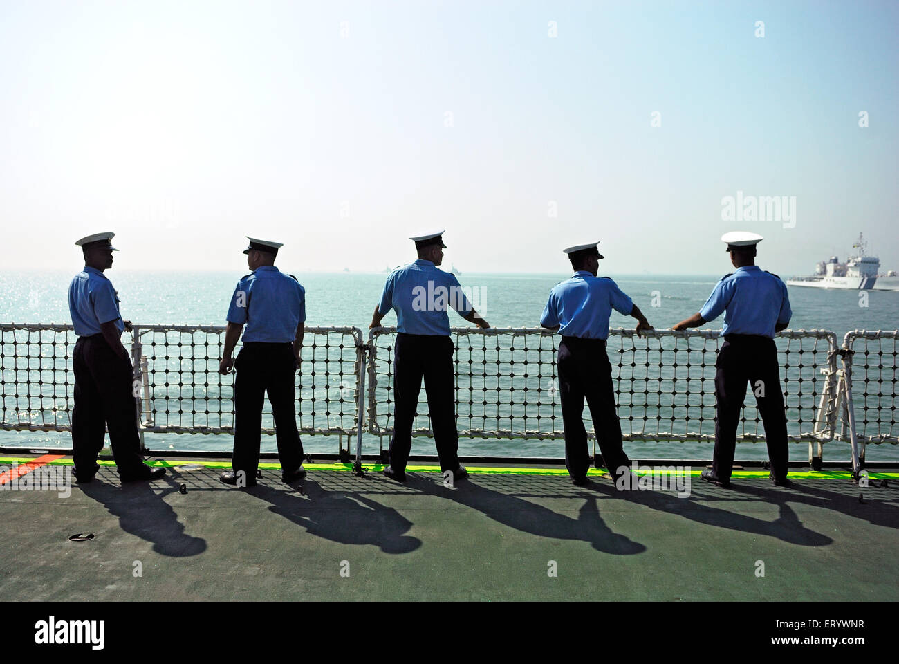 Officers on the vigilance ship  ; Bombay ; Maharashtra  ; India Stock Photo