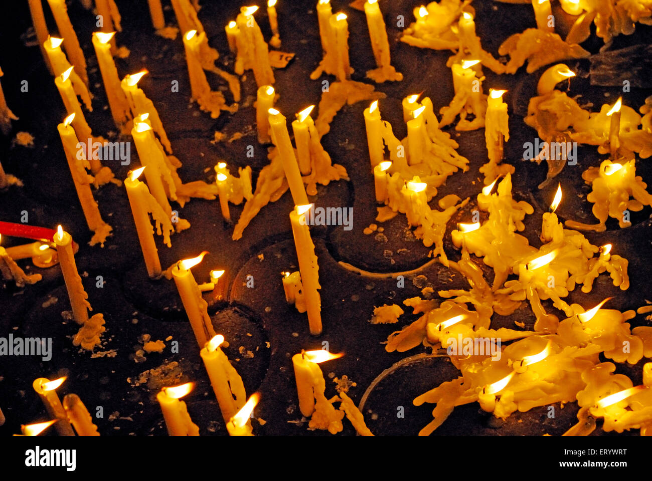 Lighting candles in memory of terror attack ; Bombay ; Mumbai ; Maharashtra ; India Stock Photo