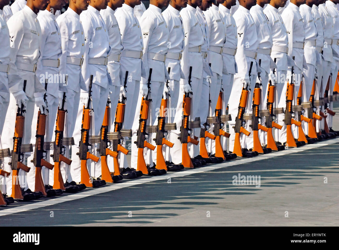 Indian navy officers on flight deck of INS viraat R22 indian navy ; Bombay ; Mumbai ; Maharashtra ; India Stock Photo