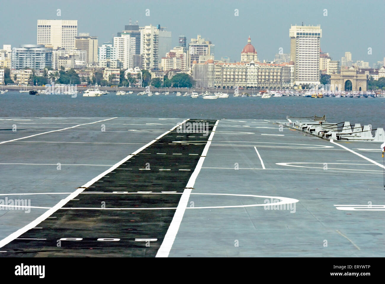 Flight deck of aircraft carrier INS viraat R22 indian navy ; Bombay ; Mumbai ; Maharashtra ; India Stock Photo