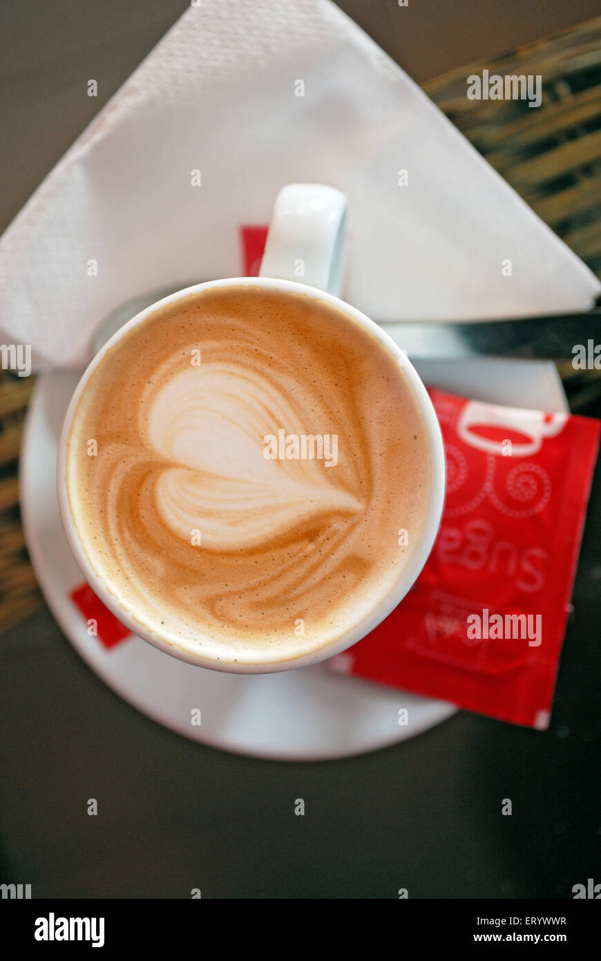 Heart shape froth on coffee ; Bombay ; Mumbai ; Maharashtra ; India Stock Photo
